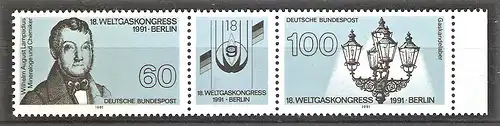 Briefmarke BRD Mi.Nr. 1537-1338 ** Dreierstreifen - Weltgaskongress Berlin 1991 / Kompletter Satz !