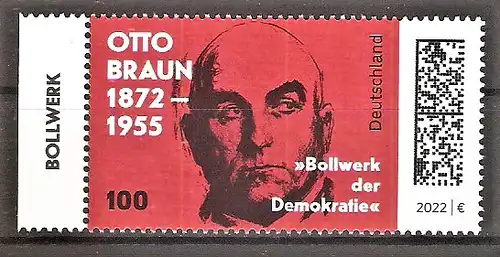 Briefmarke BRD Mi.Nr. 3660 ** Seitenrand links - 150. Geburtstag von Otto Braun 2022 / Deutscher Sozialdemokrat und Politiker