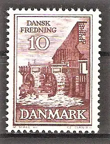 Briefmarke Dänemark Mi.Nr. 404 y ** Alte Wassermühle in Børkop Jütland 1962