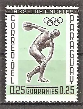Briefmarke Paraguay Mi.Nr. 1104 ** Sport 1962 / Statue des Diskuswerfers von Myron und olympische Ringe