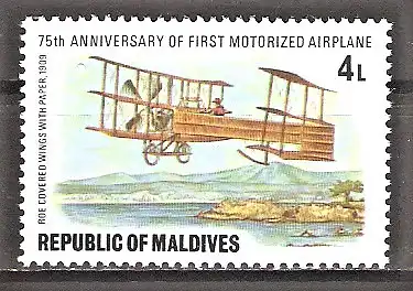 Briefmarke Malediven Mi.Nr. 743 ** 75 Jahre Motorflugzeuge 1978 / „Groupy I“ von Roe