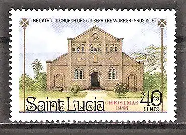 Briefmarke St. Lucia Mi.Nr. 878 ** Weihnachten 1986 - Kirchen / Katholische Kirche "St. Joseph the Worker Church" in Gros Islet