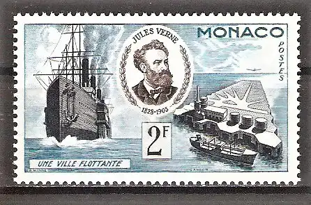Briefmarke Monaco Mi.Nr. 513 ** 50. Todestag von Jules Verne 1955 / Kabelleger „Great Eastern“, Versorgungsinsel und Tanker