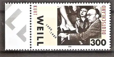 Briefmarke BRD Mi.Nr. 2100 ** Seitenrand links - 100. Geburtstag von Kurt Weill 2000 (Komponist)