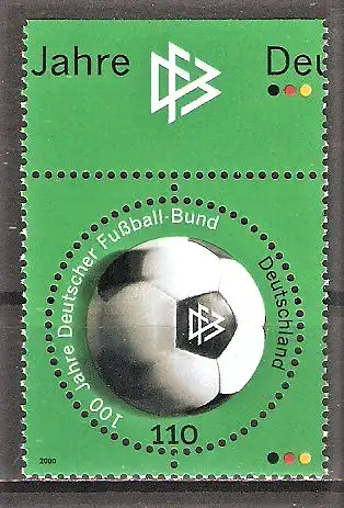 Briefmarke BRD Mi.Nr. 2091 ** Oberrand - 100 Jahre Deutscher Fussball-Bund (DFB) 2000 / Fussball mit DFB-Emblem