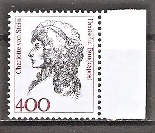 Briefmarke BRD Mi.Nr. 1582 ** Seitenrand rechts - Frauen der deutschen Geschichte 1992 / Charlotte von Stein (Freundin Goethes)
