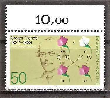 Briefmarke BRD Mi.Nr. 1199 ** Oberrand - 100. Todestag von Gregor Johann Mendel 1984 / Vererbungsforscher