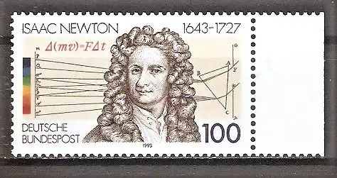 Briefmarke BRD Mi.Nr. 1646 ** Seitenrand rechts - Sir Isaac Newton 1993 / Englischer Mathematiker, Physiker und Astronom