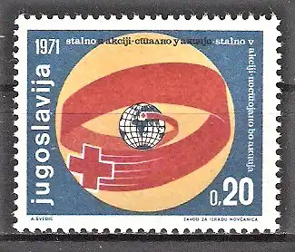 Briefmarke Jugoslawien Zwangszuschlagsmarke Mi.Nr. 40 ** Rotes Kreuz 1971 / Weltkugel & Rotes Kreuz