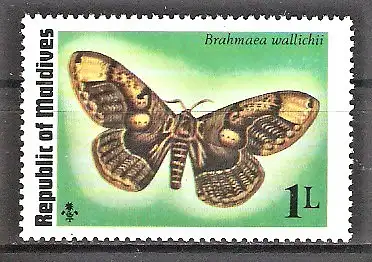 Briefmarke Malediven Mi.Nr. 604 ** Schmetterlinge 1975 / Eulenmotte (Brahmaea wallichii)