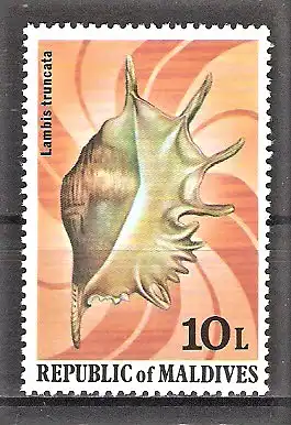 Briefmarke Malediven Mi.Nr. 811 ** Riesenspinnenschnecke (Lambis truncata)