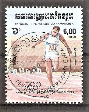 Briefmarke Kambodscha Mi.Nr. 575 o Olympische Sommerspiele Los Angeles 1976 / 100-m-Lauf