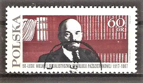 Briefmarke Polen Mi.Nr. 1794 o 50. Jahrestag der Oktoberrevolution 1967 / Wladimir Lenin vor seiner Bibliothek