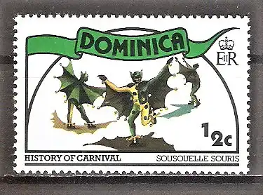 Briefmarke Dominica Mi.Nr. 561 ** Geschichte des Karnevals 1978 / Fledermaus-Kostüme