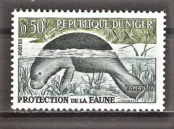 Briefmarke Niger Mi.Nr. 21 ** Tierschutz 1962 / Seekuh - Lamantin (Trichechus senegalensis)