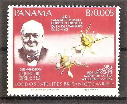 Briefmarke Panama Mi.Nr. 933 A ** Winston Churchill 1966 / Erforschung des Weltraums - Britische Forschungssatelliten