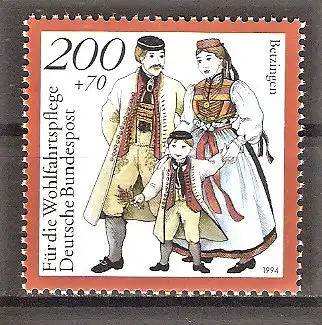 Briefmarke BRD Mi.Nr. 1761 ** Deutsche Trachten 1994 / Betzingen (Baden-Württemberg)