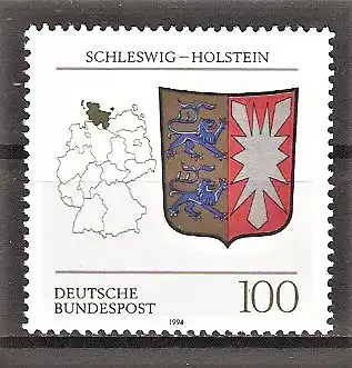 Briefmarke BRD Mi.Nr. 1715 ** Wappen der Länder der Bundesrepublik Deutschland 1994 / Schleswig-Holstein
