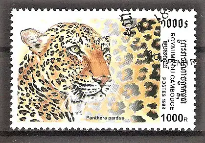 Briefmarke Kambodscha Mi.Nr. 1881 o Raubkatzen 1998 / Leopard (Panthera pardus)