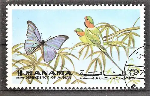 Briefmarke Ajman-Manama Mi.Nr. 1226 A o Schmetterlinge und Vögel 1972
