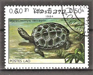 Briefmarke Laos Mi.Nr. 773 o Reptilien 1984 / Diamantschildkröte (Malaclemys terrapin)