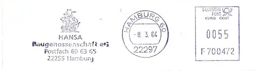 Freistempel F700472 Hamburg - HANSA Baugenossenschaft eG (Abb. Segelschiff) (#3022)