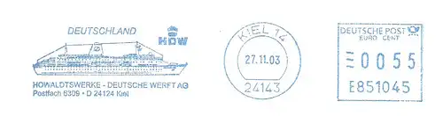 Freistempel E851045 Kiel - HDW Howaldtswerke Deutsche Werft AG (Abb. Kreuzfahrtschiff MS "Deutschland") (#3016)