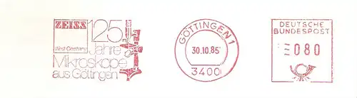 Freistempel Göttingen - ZEISS West Germany - 125 Jahre Mikroskope aus Göttingen (Abb. Mikroskop) (#3009)