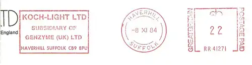 Freistempel Grossbritannien RR41271 Haverhill Suffolk - Koch-Light Ltd - Subsidiary of Genzyme (UK) Ltd (#3007)