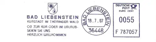Freistempel F787057 Bad Liebenstein - Kurstadt im Thüringer Wald - Ob zur Kur oder im Urlaub... (Abb. Wappen) (#2171)