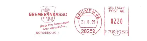 Freistempel F78 3513 Bremen - BREMER INKASSO GMBH - Bevor Ihre Forderungen Ihnen davonlaufen... (Abb. Wappen) (#2250)