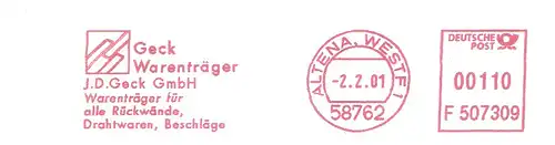 Freistempel F507309 Altena, Westf - J.D.Geck GmbH - Geck Warenträger - Warenträger für alle Rückwände, Drahtwaren, Beschläge (#2669)