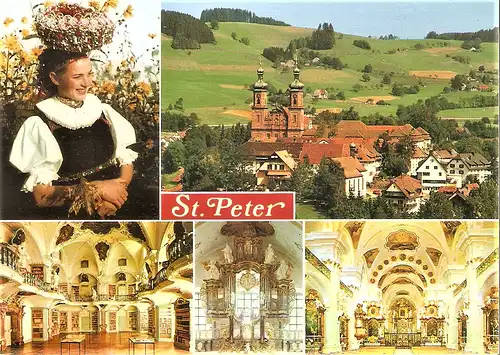 Ansichtskarte Deutschland - St. Peter / Schwarzwald - Kirche und Kloster, Trachtenträgerin (1773)