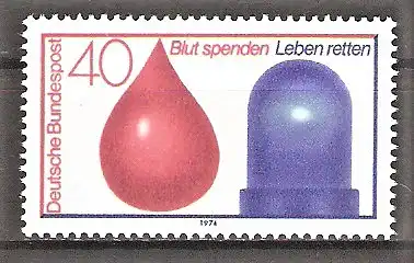 Briefmarke BRD Mi.Nr. 797 ** Blutspendedienst in Verbindung mit Unfallrettungsdienst 1974 / Blutstropfen & Blaulicht