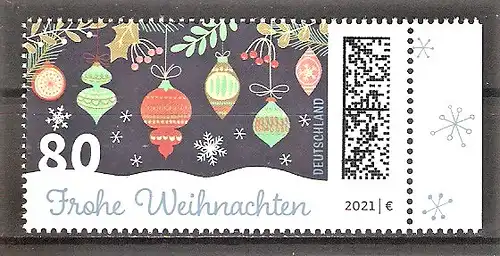 Briefmarke BRD Mi.Nr. 3640 ** Seitenrand rechts - Weihnachten 2021 / Böhmische Christbaumkugeln