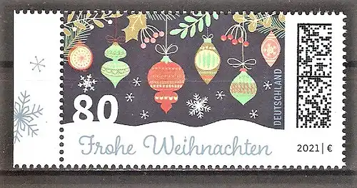 Briefmarke BRD Mi.Nr. 3640 ** Seitenrand links - Weihnachten 2021 / Böhmische Christbaumkugeln