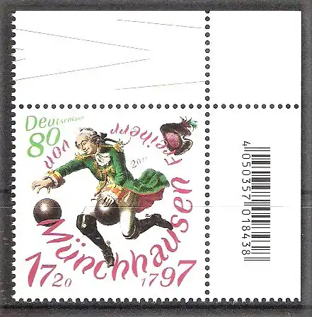 Briefmarke BRD Mi.Nr. 3546 ** BOGENECKE o.r. / Freiherr von Münchhausen 2020 / Münchhausens Ritt auf der Kanonenkugel