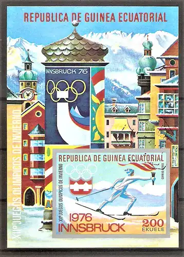 Briefmarke Äquatorial-Guinea BLOCK 160 o (Mi.Nr. A 546) Olympische Winterspiele Innsbruck 1976 / Skilangläufer