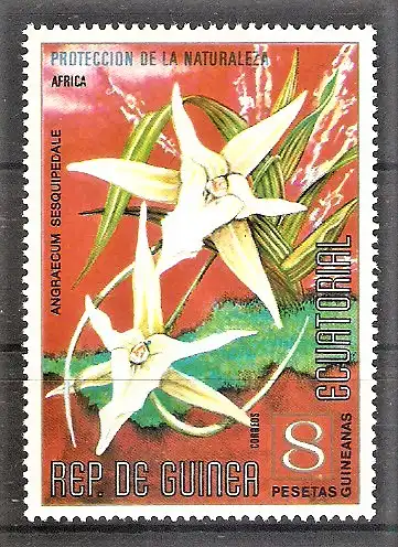 Briefmarke Äquatorial-Guinea Mi.Nr. 432 ** Naturschutz - Orchideen 1974 / Angraecum sesquipedale