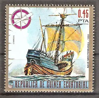 Briefmarke Äquatorial-Guinea Mi.Nr. 653 ** Schiffe 1975 / Schiff aus dem Mittelmeer