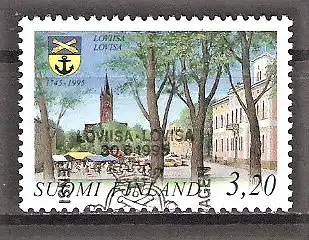 Briefmarke Finnland Mi.Nr. 1304 o 250 Jahre Stadt Loviisa 1995 / Marktplatz mit Kirche und Rathaus, Stadtwappen