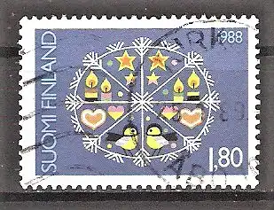 Briefmarke Finnland Mi.Nr. 1067 y o Weihnachten 1988 / Schneekristall mit Weihnachtssymbolen