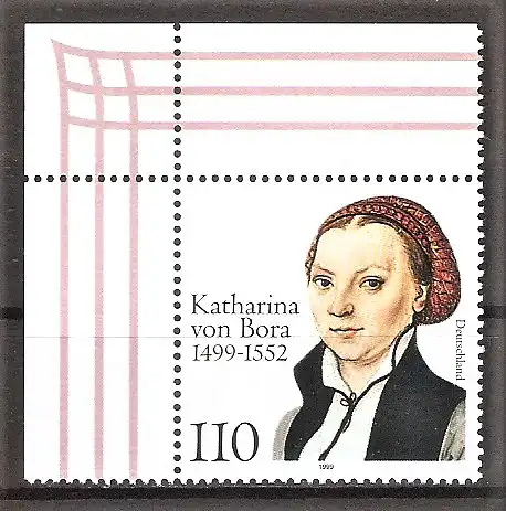 Briefmarke BRD Mi.Nr. 2029 ** Bogenecke oben links - Katharina von Bora 1999