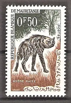 Briefmarke Mauretanien Mi.Nr. 204 ** Einheimische Fauna 1963 / Streifenhyäne (Hyaena hyaena)
