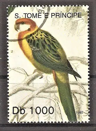 Briefmarke Sao Tome & Principe Mi.Nr. 1359 o Vögel 1992 / Rosella (Platycercus eximius)