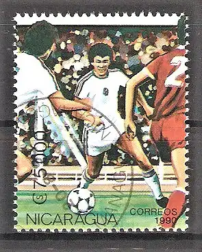 Briefmarke Nicaragua Mi.Nr. 3000 o Olympische Sommerspiele Barcelona 1992 / Fussball