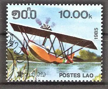 Briefmarke Laos Mi.Nr. 865 o Internationale Briefmarkenausstellung ITALIA ’85 / Flugzeug MF-4