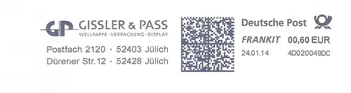 Freistempel 4D020049DC Jülich - GISSLER & PASS / Wellpappe Verpackung Display (#2328)