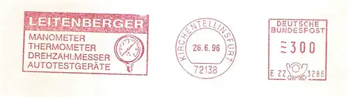 Freistempel E22 3286 Kirchentellinsfurt - Leitenberger / Manometer Thermometer Drehzahlmesser Autotestgeräte (Abb. Manometer) (#2323)