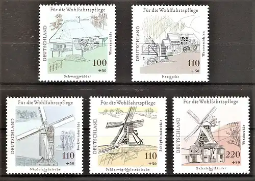 Briefmarke BRD Mi.Nr. 1948-1952 ** Wohlfahrt 1997 - Wasser- und Windmühlen in Deutschland / Kompletter Satz !
